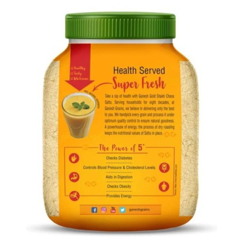 Ganesh Gold Shakti Sattu - 1kg Jar | Nutrient-rich Roasted Gram Flour | High Protein & Fiber - Image 9
