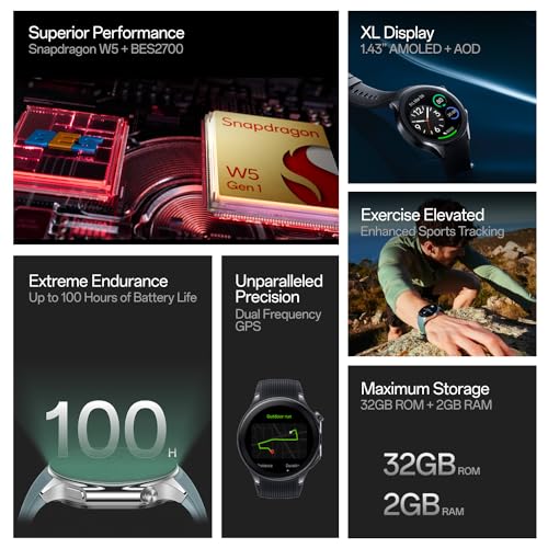 OnePlus Watch 2 with Wear OS4,Snapdragon W5 Chipset,Upto 100 hrs Battery Life,1.43 AMOLED Display,Stainless Steel & Sapphire Crystal Build,Dual Frequency GPS,IP68 & Bluetooth Calling (Black Steel) - Image 8