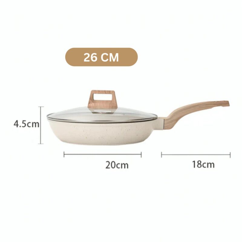 HomeEssentials Non Stick Maifan Stone Frying Pan - Fry Pan with Lid & Wooden Handle/Pre Seasoned 5 Layer Maifan Medical Stone Pan/All Gas & Induction Compatible/Chemical Coating Free,2.2 Litre - Image 2