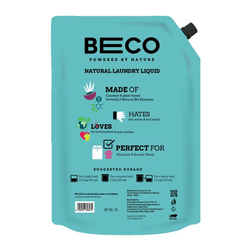 Beco Matic-Top Load Natural Laundry Liquid Detergent| 2 Litre Super Value Refill | Natural Formula for Tough Stain Removal & Fabric Care | No Harsh Chemicals | 100% Ecofriendly (2L) - Image 2