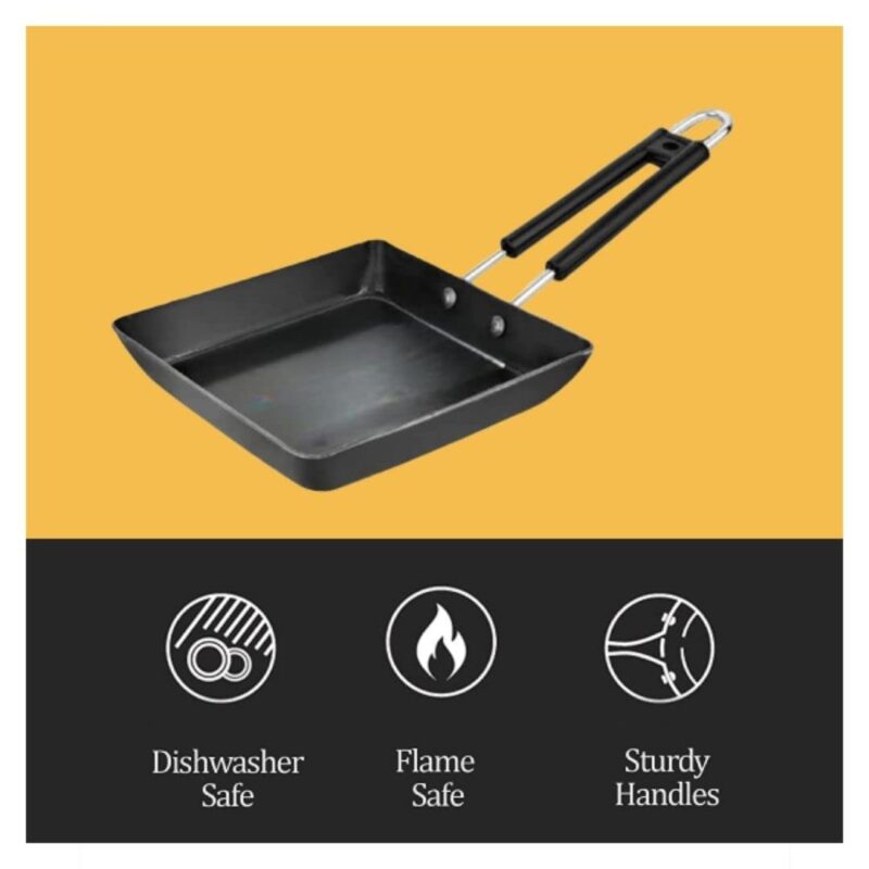 Being One Japanese Omelette Pan| Small Pan For Omelette| Square Frying Pan Mini Frying Pan Iron Omelette Pan With Steel Handle | Egg Pan| Coating Free Cookware | - 1 Count, Black - Image 2
