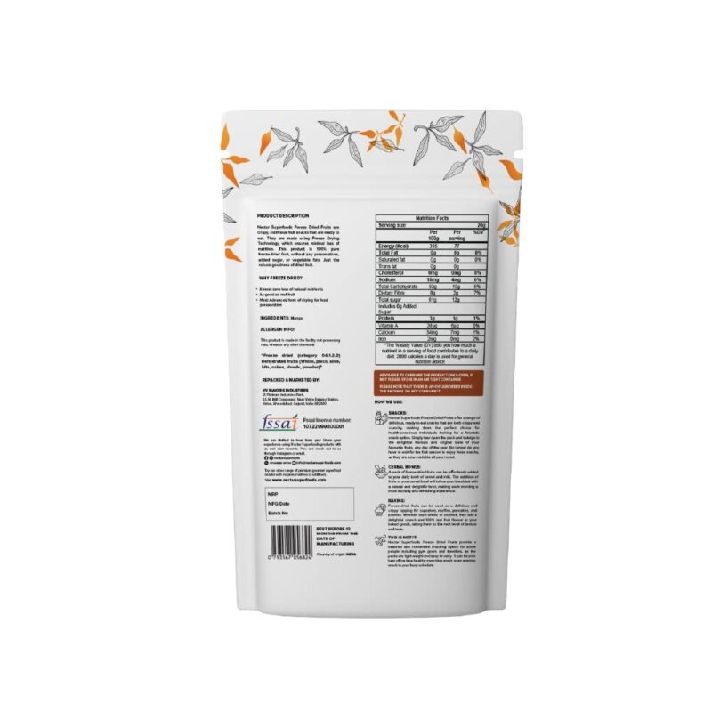 Nectar Superfoods Freeze Dried Mango | No Preservatives, No Added Sugar, Healthy Dried Fruit | 100% Natural, Vegan, Gluten Free Snack for Kids and Adults | 20 gram Pouch - Image 6