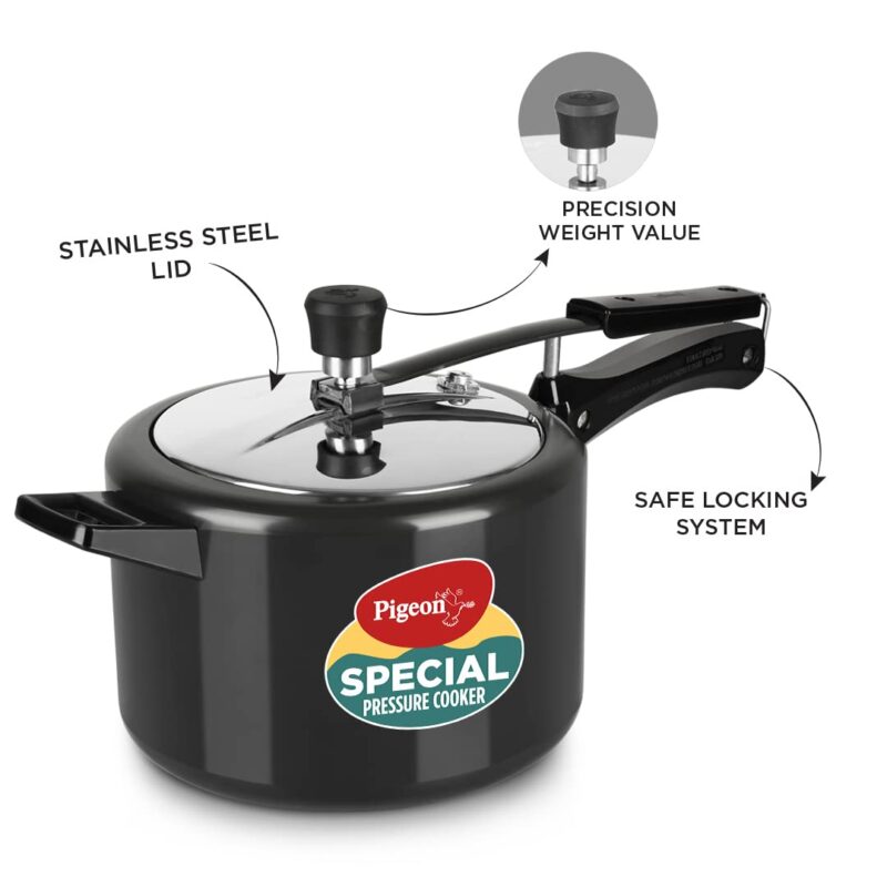 Pigeon by Stovekraft 2+3+5 Litre Combo Special Hard Anodised Inner Lid Induction Base Pressure Cooker (Black) BIS Certified,Common lid for 2+3L - Image 6