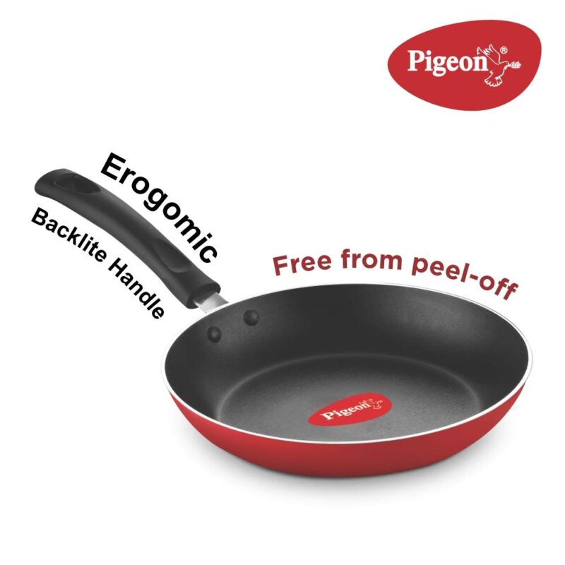 Pigeon Aluminium Nonstick Duo Pack Flat Tawa 250 and Fry Pan 200 Gift Set (Red) - Image 4