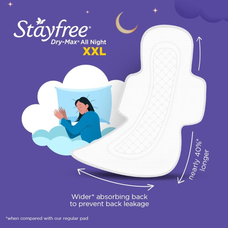 Stayfree Dry Max XXL | 42 Pads | All Night XXL Dry Cover Sanitary Pads for Women | Convert Heavy flow into Gel | Odour Control | Absorbs 2x more with wider back | Superior Dry feel | Ultra Thin Pads | - Image 5