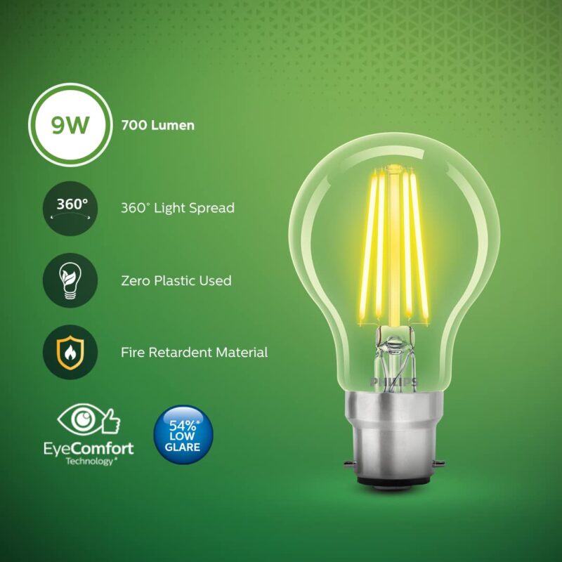 PHILIPS Full Glow 9-watt B22 Clear LED Bulb | Warm White, Pack of 2 - Image 5