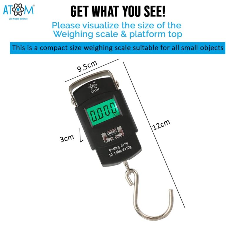 ATOM A 302 Electronic Digital Hanging Stainless Steel Hook Luggage Portable Scale with LCD Display for Industrial Fishing Factory Use Capacity 50Kg - Image 4