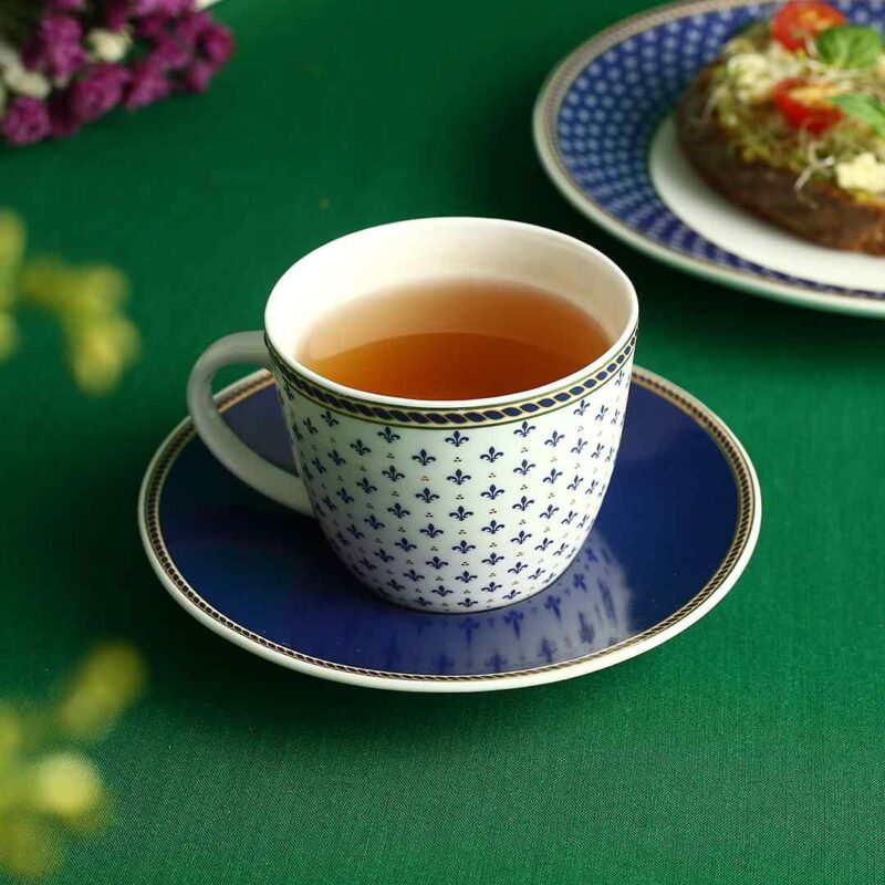 Sicilia Fine Bone China Cup & Saucer Set - Royal Blue - Set of 2 Pcs - Image 3