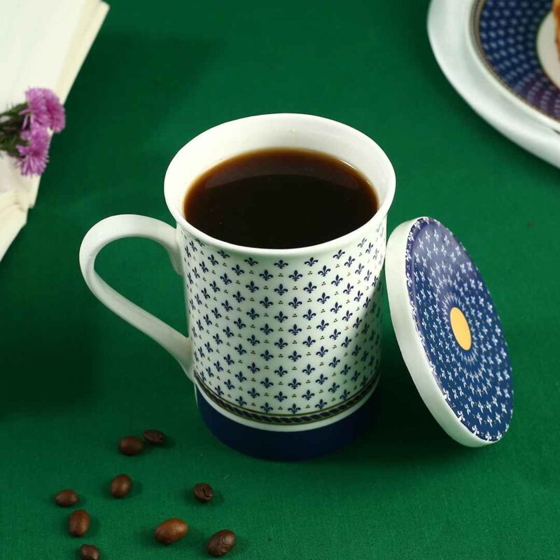 Sicilia Fine Bone China Coffee Mug with Lid - Royal Blue - 1 pc - Image 3