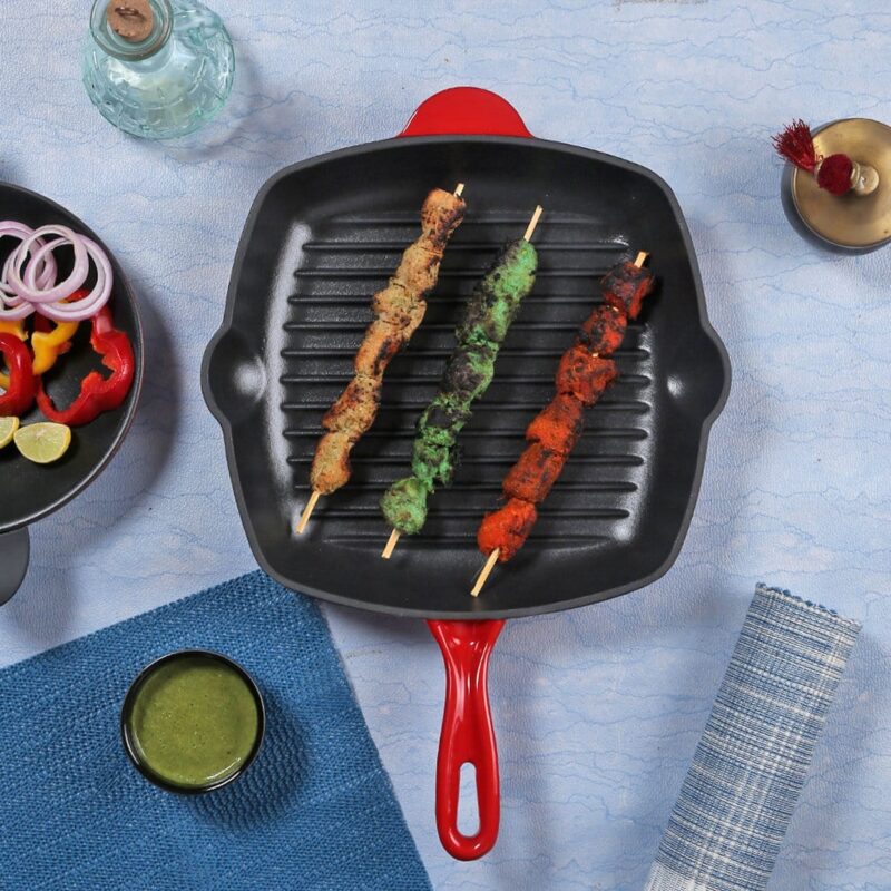 Ferro Cast-iron 26 cm Grill Pan, Induction Friendly, Enamel Coating, 2.3 L, 5 Years Warranty, Red - Image 4
