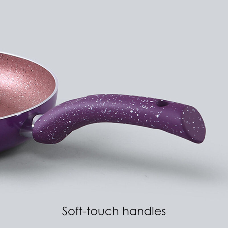 Granite Non-stick Cookware Set, 4Pc (Frying Pan With Lid, Wok, Dosa Tawa), Induction Bottom, Soft-Touch Handles, Pure Grade Aluminium, PFOA, 3.5mm, 2 Years Warranty, Purple - Image 5