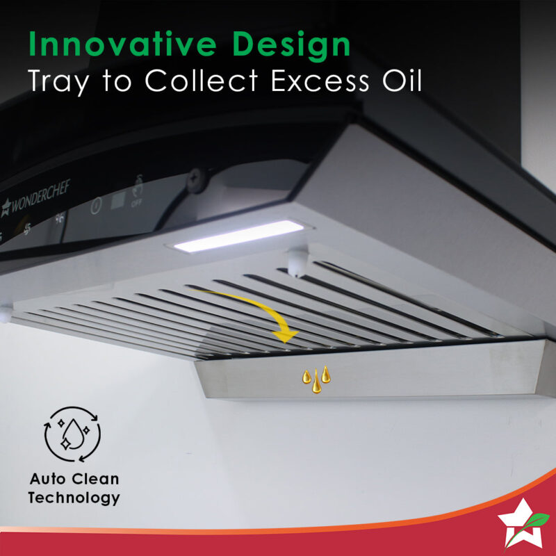 Power Curve Wall-Mount Chimney| Auto Clean Function| 1200M3/H | Suction Capacity| 3 Speed Suction| Gesture and Touch Control| Oil Collector| Low Noise| LED Lamp| 60cm| Black - Image 4