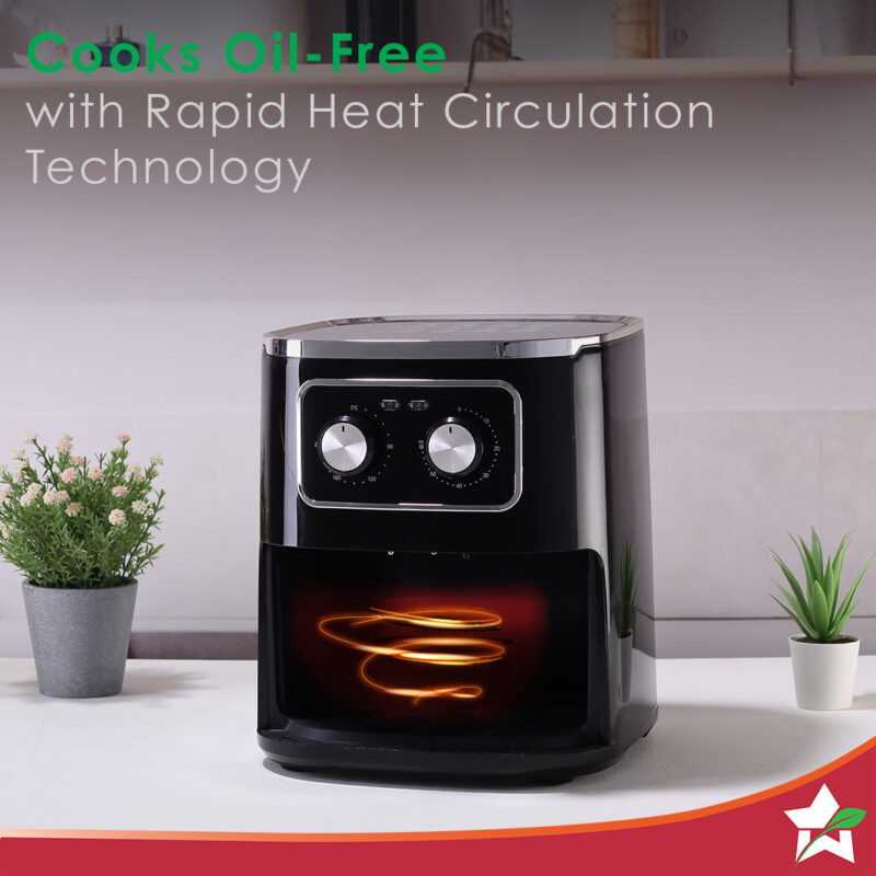 Platinum Manual Air Fryer | 5L | Rapid Air Technology | Temperature and Time Control | Chrome Finish | 1 Year Warranty - Image 4