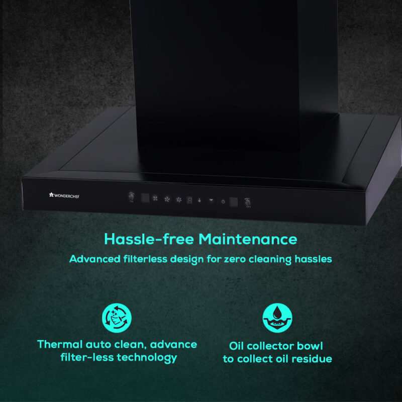 Ultima D-Lite| 60cm |1400 m3/hr| Auto Clean Curved Glass Chimney | Baffle Filter | Powerful Suction | Touch Control| 3 Speed Motion Sensor Control | Low Noise | 7 Year Warranty | Black - Image 4