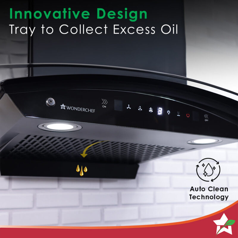 Ultima C-Line| 90cm |1200 m3/hr| Auto Clean| Curved Glass Chimney | Baffle Filter | Powerful Suction | Touch Control|3 Speed Motion Sensor Technology| Low Noise| 7 Year Warranty | Black - Image 4