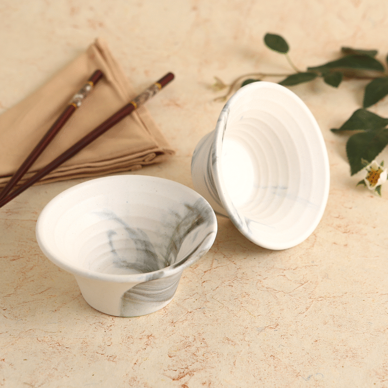 Teramo Stoneware Japanese Bowl 210 ml - Marble White (Set of 2) - Image 4