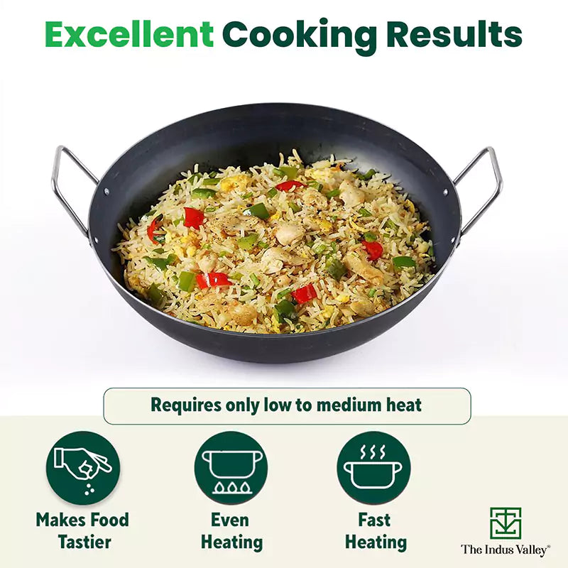 100% Pure Iron Cookware Set: Tawa 26 cm + Fry Pan 25 cm + Kadai 25 cm, Toxin-free Sheet Iron, Pre-seasoned, Kitchen Set for Home - Image 4