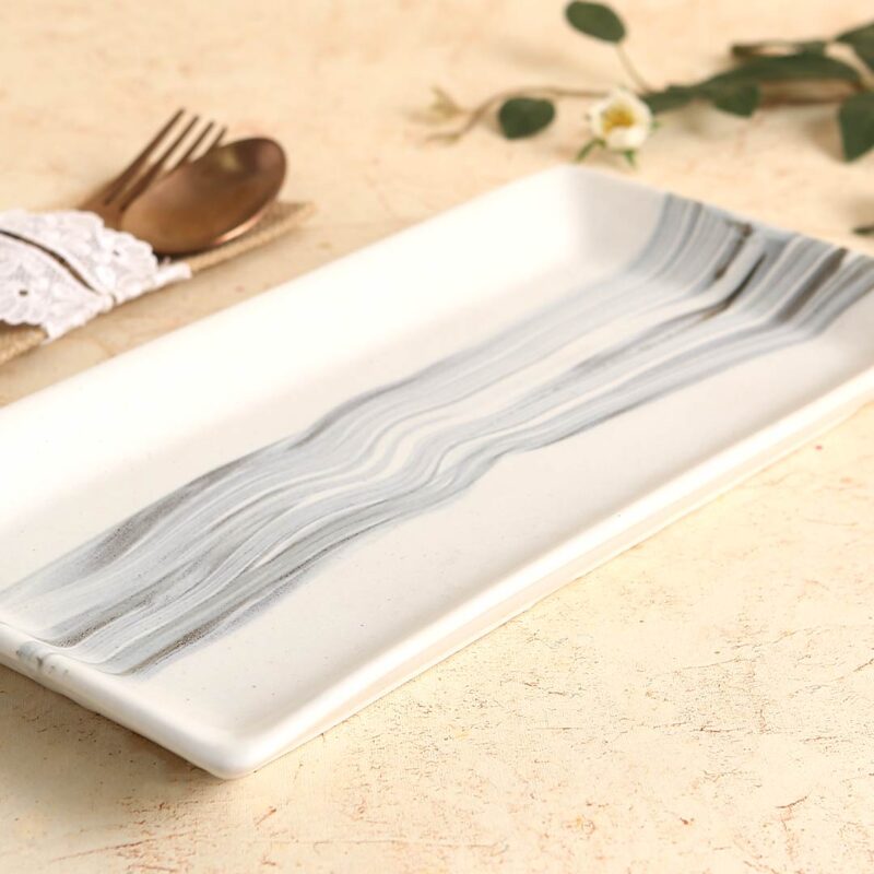 Teramo Stoneware Rectangular Platter 12" x 6" - Marble White - Image 4