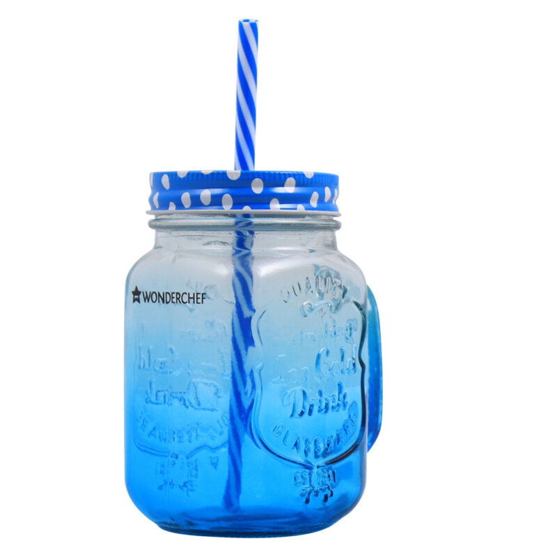 Mason Jar Set 450Ml (Yellow And Blue) - Image 4