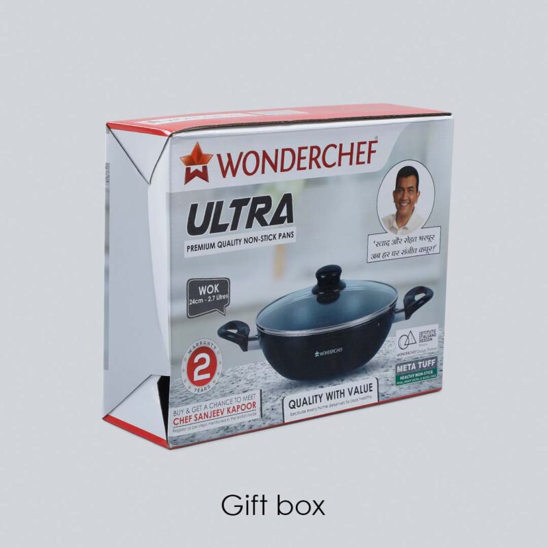 Ultra 24 cm Aluminium Non-Stick Wok | 2.7 L| Induction base| Meta-Tuff non-stick coating | Ideal for saute, roasting and healthy cooking| Black - Image 5