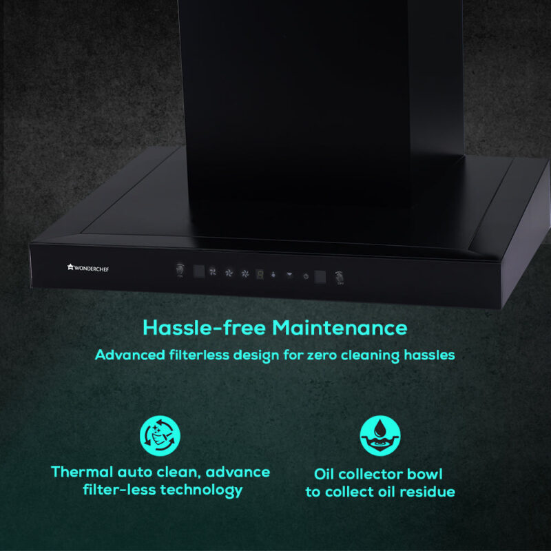 Ultima D-Lite| 90cm |1400 m3/hr| Auto Clean Curved Glass Chimney | Baffle Filter | Powerful Suction | Touch Control| 3 Speed Motion Sensor Control | Low Noise | 7 Year Warranty | Black - Image 4