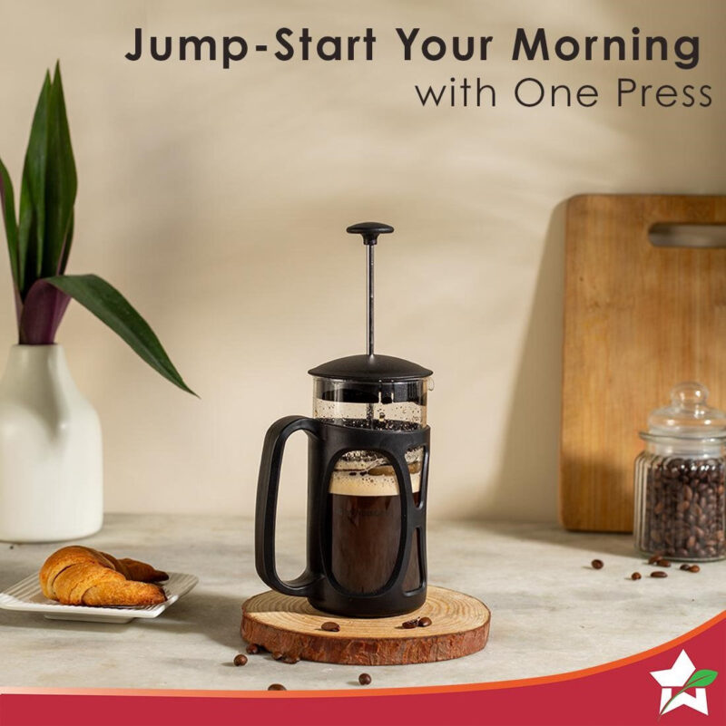 Wonderchef Renewed French Press Coffee & Tea Maker 600 ml | Premium Heat Resistant Borosilicate Glass Carafe in SS Housing | 4 Level Filtration System | SS Plunger with Mesh | 3-4 Cups of Coffee | Brews in Just 3 Minutes | Black | 1 Year Warranty - Image 5