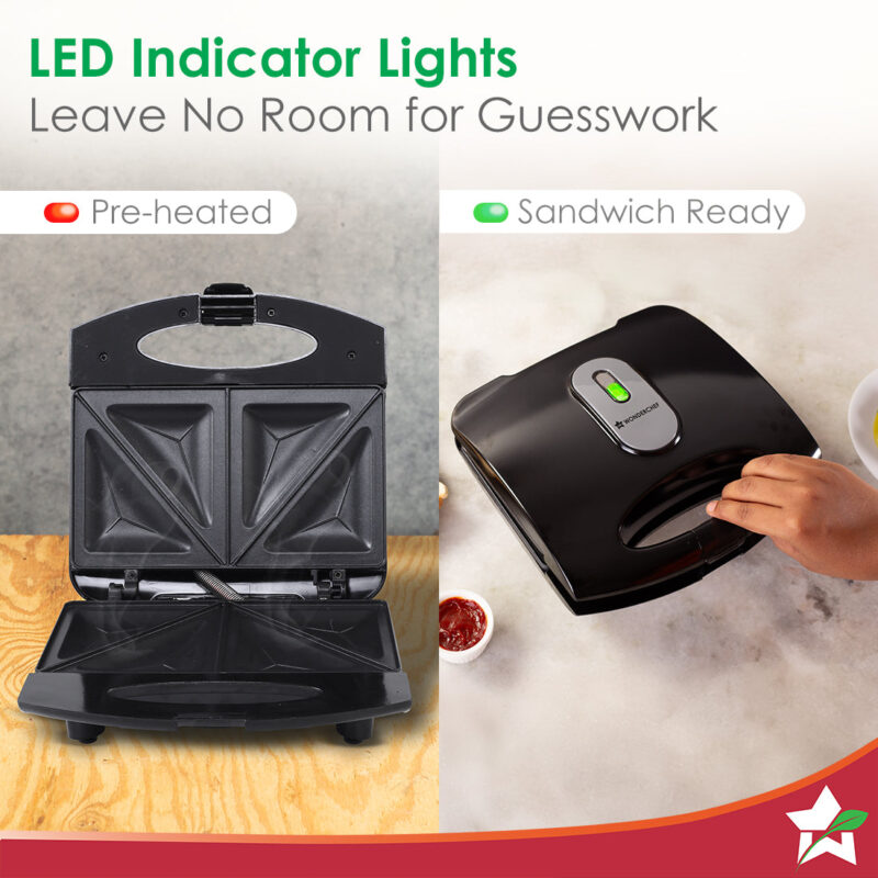 Acura Plus Sandwich Maker | 750W | Non-stick Aluminium Grill Plates | For Crispy Toast Sandwiches | Cool-touch Body with LED Indicator Lights | Easy to Clean | 2-year Warranty | Black - Image 4