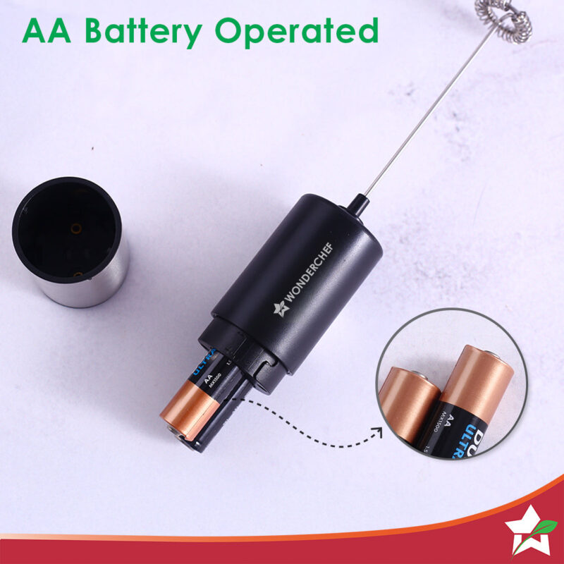 Wonderchef Regalia Milk Frother | Rich and Creamy Froth in Seconds | Stainless Steel Body & Whisk | AA Battery Operated | Blend Lassi, Cold Coffee, Gym Shakes, Whipped Cream | Easy to Clean | Black - Image 4