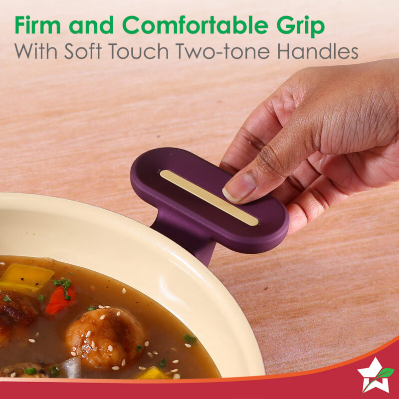 Bellagio Kadhai with Lid | Non-Stick Ceramic Coating | Non-Toxic | Pure Aluminium | PFAS and PFOA Free | 3mm Thickness | Two-Tone Soft-Touch Handles and Knob | Firm Grip | 2 Years Warranty - Image 4