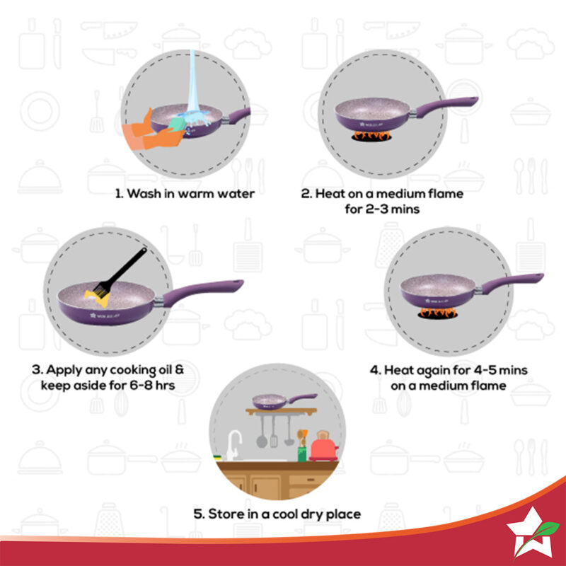 Royal Velvet 20 cm Non-Stick Fry Pan with Induction Bottom & Soft-Touch Handle | Virgin Grade Aluminium | PFOA & Heavy Metals Free | 3 mm thick | 1.2 litres | 2 Years Warranty | Purple - Image 4