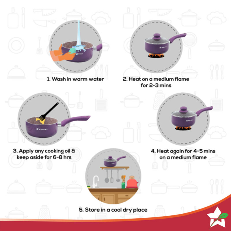 Royal Velvet 18cm Sauce pan with Glass Lid I Induction Ready | Soft-touch handles |Non – Toxic I Virgin Aluminium| 3 mm thick | 2 litres | 2 year warranty | Purple - Image 5