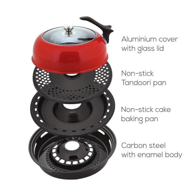 Wonderchef Renewed Gas Oven Tandoor 4 Pieces Set | 2-in-1 Oven and Tandoor | Ideal for Rotis and Naans, Tikkas, Kebabs, Cakes and Cookies | Non-stick Tandoori Trays | Black & Red - Image 5