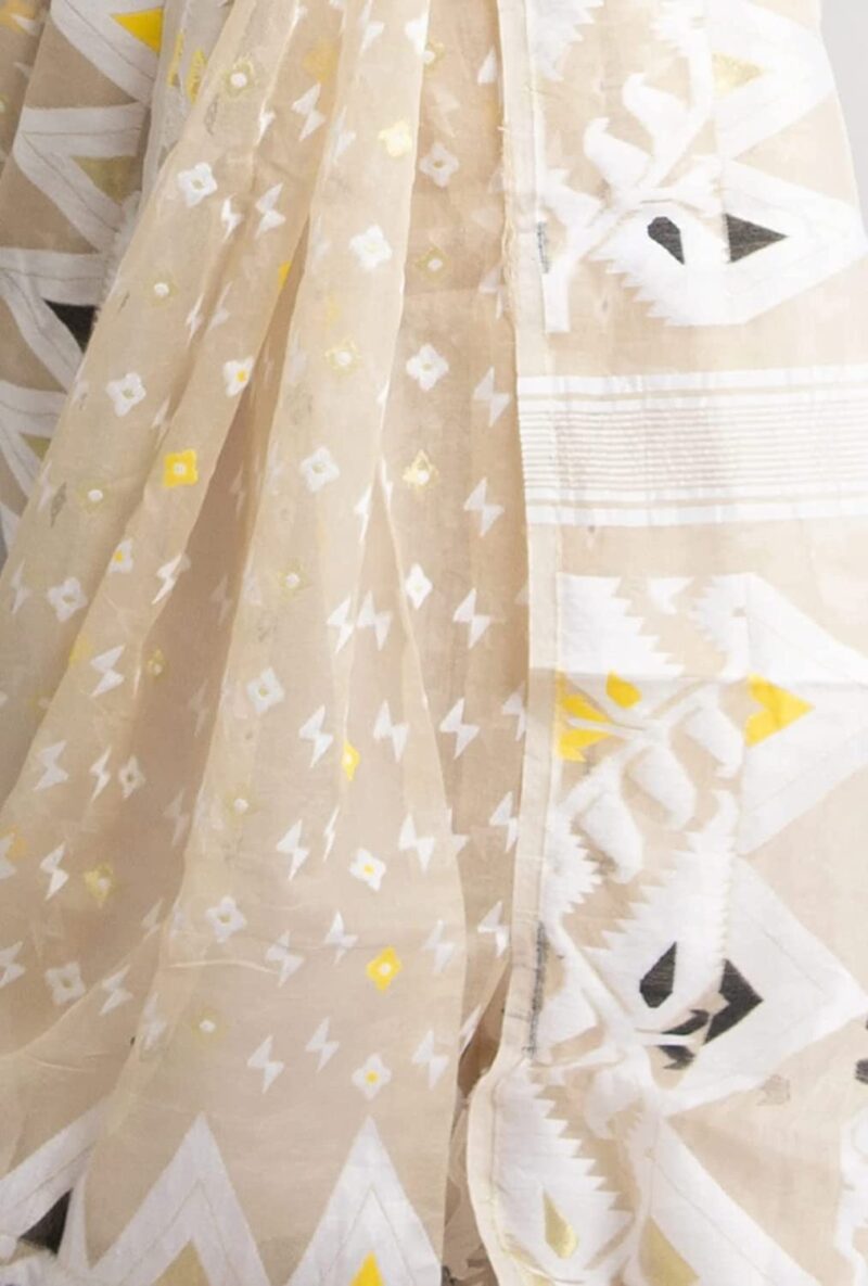 Moumita's Saree Women's Traditional Bengal Cotton Silk Soft Jamdani Saree (White) - Image 2