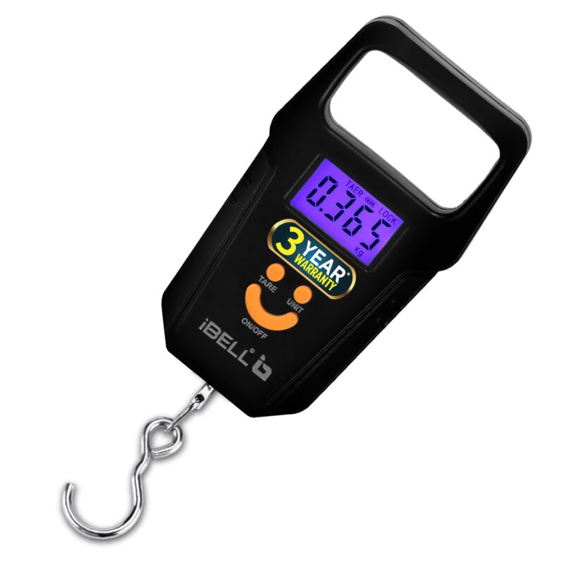 iBELL Rechargeable Weight Machine For Luggage Weighing Scale, Portable, 50 KG, Hook Type with Digital LED Screen & Tare Function, LS510RM (Black)