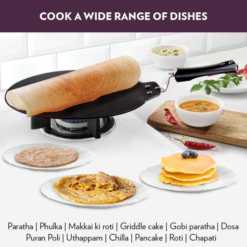 Borosil Granito Non-Stick Dosa Tawa, Induction Friendly, Granite Finish, PFOA-Free, 31 cm Diameter, Black - Image 3