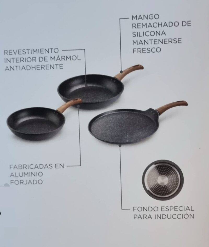 Westinghouse Grey Marble Series Forged Aluminum Cookware Set (3 Pieces) - 1 Frying Pan 26 cm + 1 Frying Pan 20 cm + 1 Crepe 28 cm | with Wooden Handle WCCS003203AMBB - Image 4