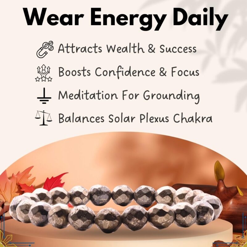 Plus Value Pyrite Bracelet for Men & Women Money Magnet Abundance Wealth Healing Crystal Stone Bracelet (Beads Size: 8mm, Jute Bag) - Image 6