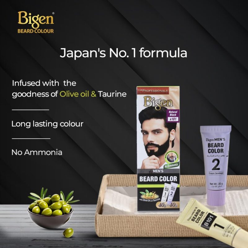 Bigen Proffesional Beard colour B101 Natural Black| Leaves no Stains, 40g+40g - Image 5