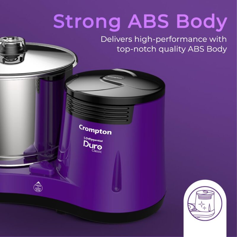 Crompton's Duro Classic Wet Grinder with 150W Motor for Uniform Grinding, High Grade 2L Stainless Steel Drums, Strong ABS Body & 5 Years of Warranty on Motor - Image 4