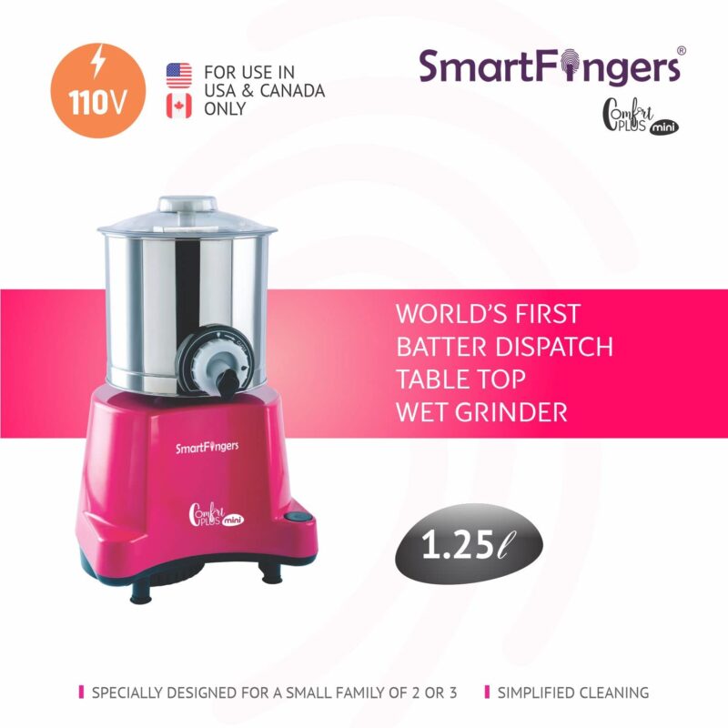 SmartFingers Stainless Steel Comfort Plus Table Top Magic Wet Grinder 110V 60Hz (1.25 L) For Usa Canada And Japan Only, Pink - Image 8