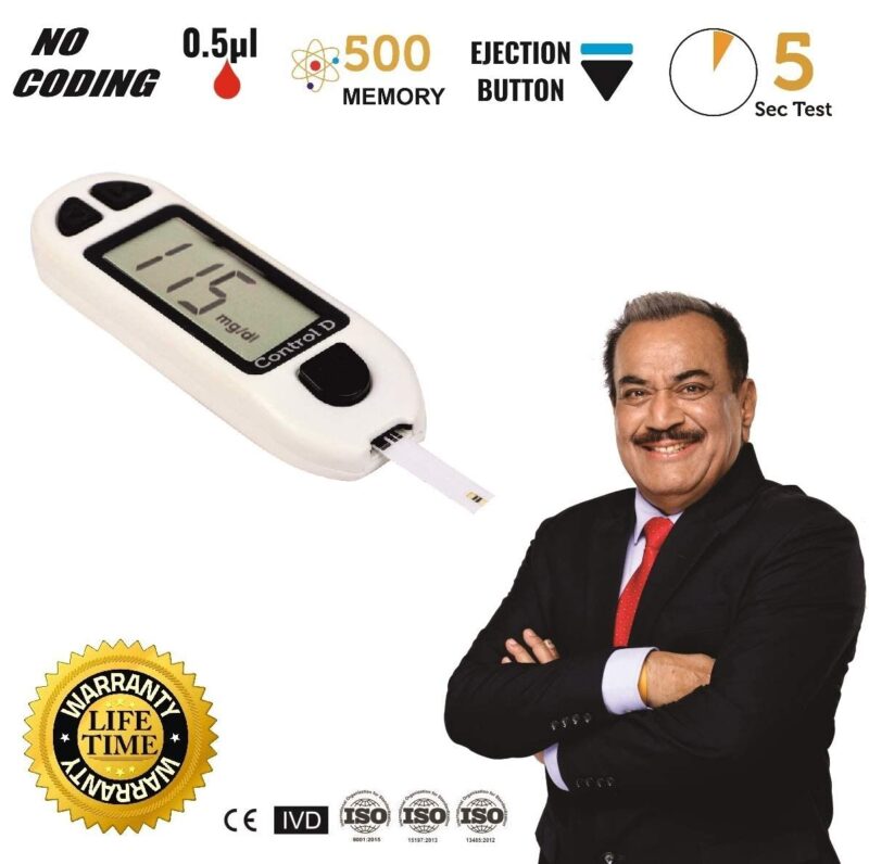 Control D Blood Glucose Sugar Testing Monitor with 10 Strips Glucometer (White) - Image 6