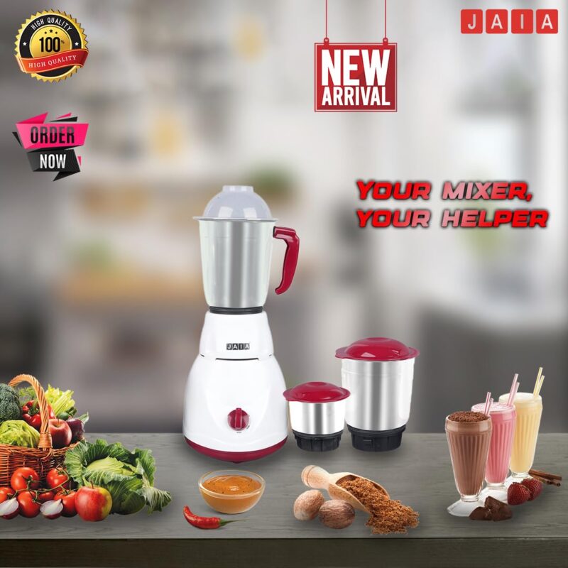 Jaia Fusion Mixer Grinder 500-Watt Mixer Grinder with 3 Jars Liquidizing Wet Grinding and Chutney Jar Stainless Steel blades 1 Year Warranty - Image 7