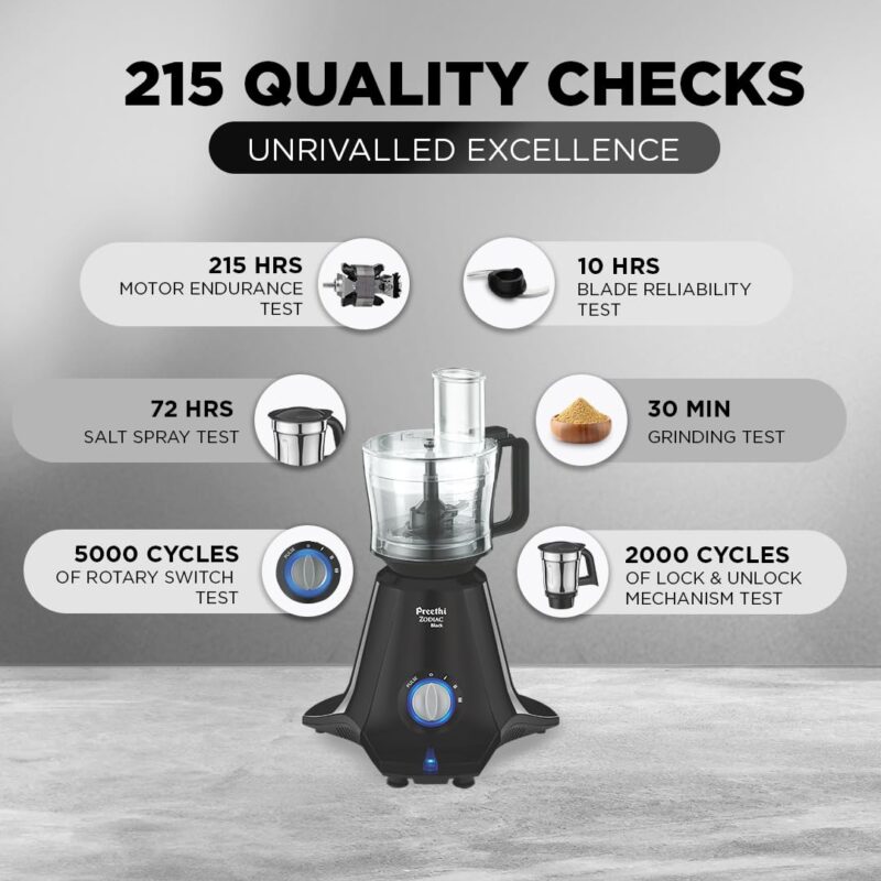 Preethi Zodiac Black Mixer Grinder for Kitchen, 5 Jars 750 Watt Mixie with Chutney Jar, Dry Grinding, Batter Grinding, Juicer & Masterchef Jar for chopping/grating (MG-261) - Image 3