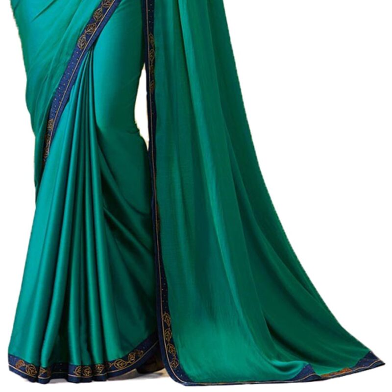 ROOP SUNDARI SAREES Women's Dyed Pure Silk Stylish Saree For Women With Stone Work Lace & Blouse Piece (A18 AQUA NEW_Multicolored_Free Size 6.30 Mtr) - Image 3