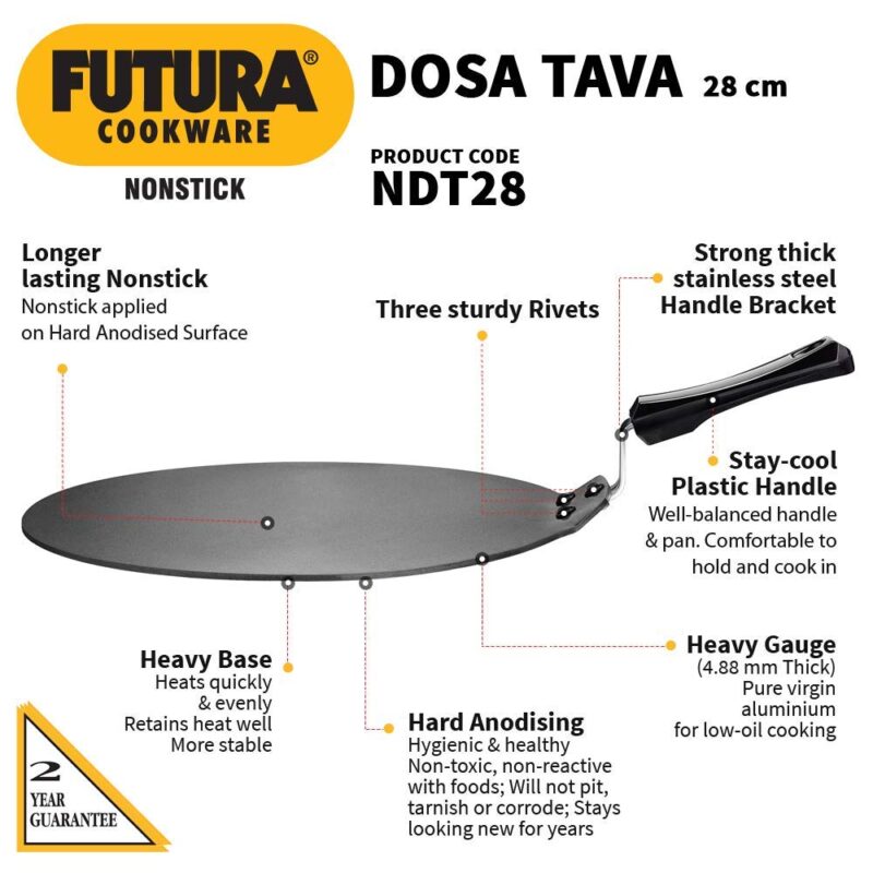 Hawkins Futura Nonstick Dosa Tava, Diameter 28 cm, Thickness 4.88 mm, Black (NDT28) - Image 2