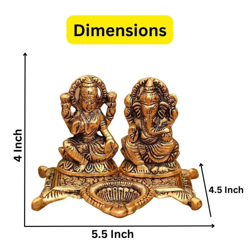 Collectible India Lakshmi Laxmi Ganesh murti Idol Ganesha Diya puja Deepak - Metal Lakshmi Ganesh Statue - Diwali Home Decoration Items - Lakshmi Ganesh for Diwali Showpiece Oil Lamp - Image 3