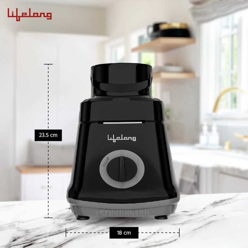Lifelong LLMG76 750 Watt Mixer Grinder|3 Jars (Liquidizing, Wet Grinding and Chutney Jar)| Stainless Steel blades| 3-Speed & Pulse Function| Anti-Skid Feet| 1 Year Warranty (Black) - Image 2