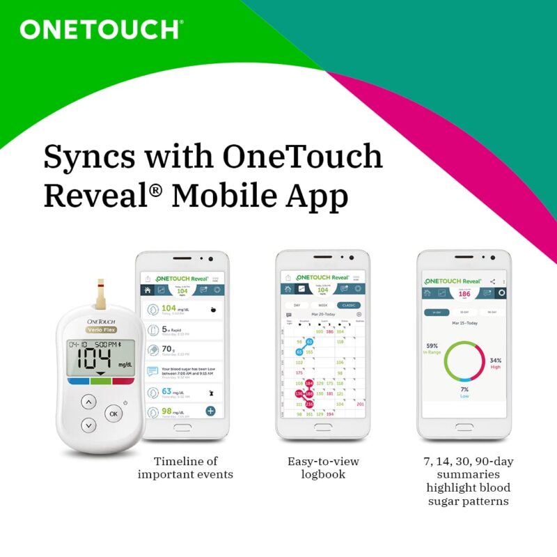 OneTouch Verio Flex glucometer machine | Sync your results with OneTouch Reveal mobile app| Simple & accurate testing of blood sugar levels at home | Global Iconic Brand | FREE 10 Test Strips + 10 Sterile Lancets + 1 Lancing device - Image 5