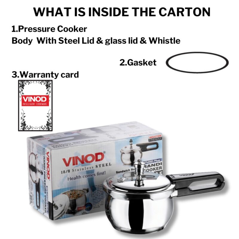 Vinod Splendid Plus Stainless Steel Pressure Cooker Outer Lid 1.5 Litre | SAS Bottom Handi Cooker | Extra Glass Lid | Induction and Gas Base | ISI and CE certified | 2 Years Warranty - Image 2