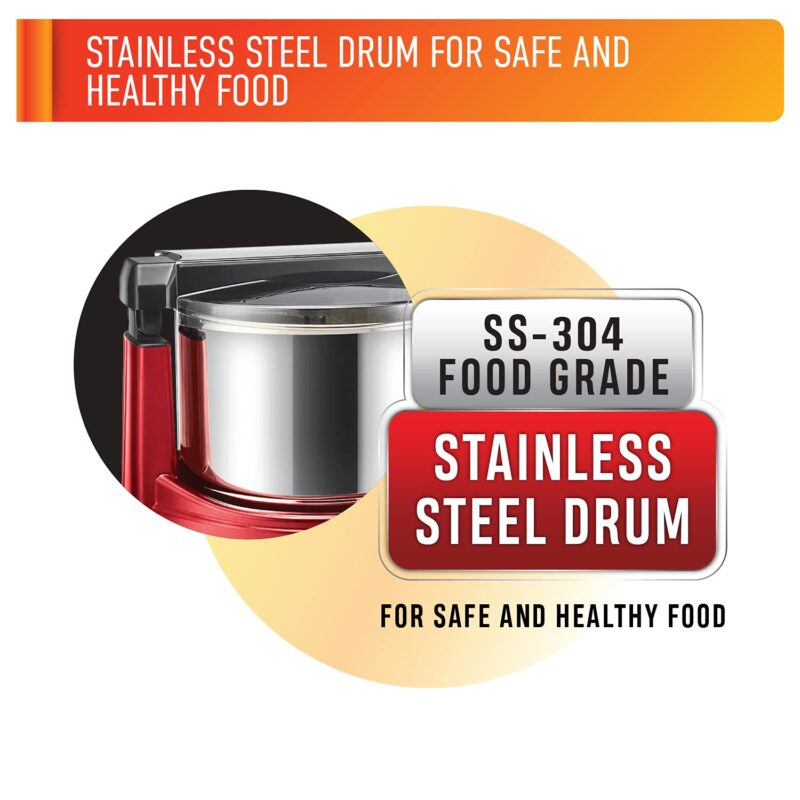 USHA Colossal DLX Wet Grinder 150 W, 2 LTR, 100% Copper Motor and Dual Flow Breakers for Faster, Smooth Batter with Atta Kneader and Coconut Scrapper (Red) - Image 3